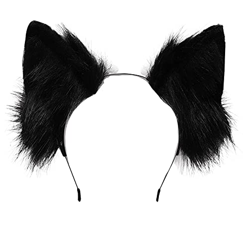 VIGVAN Handmade Wolf Fox Ears Animal Cosplay Cute Head Accessories for Halloween Black - Image 1