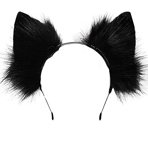 VIGVAN Handmade Wolf Fox Ears Animal Cosplay Cute Head Accessories for Halloween Black - Image 5