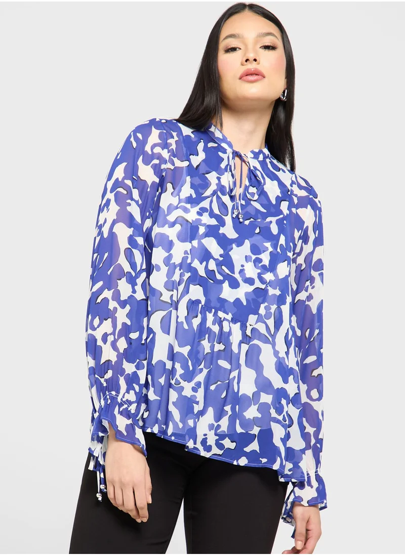 BOSS Cuff Detail Printed Top