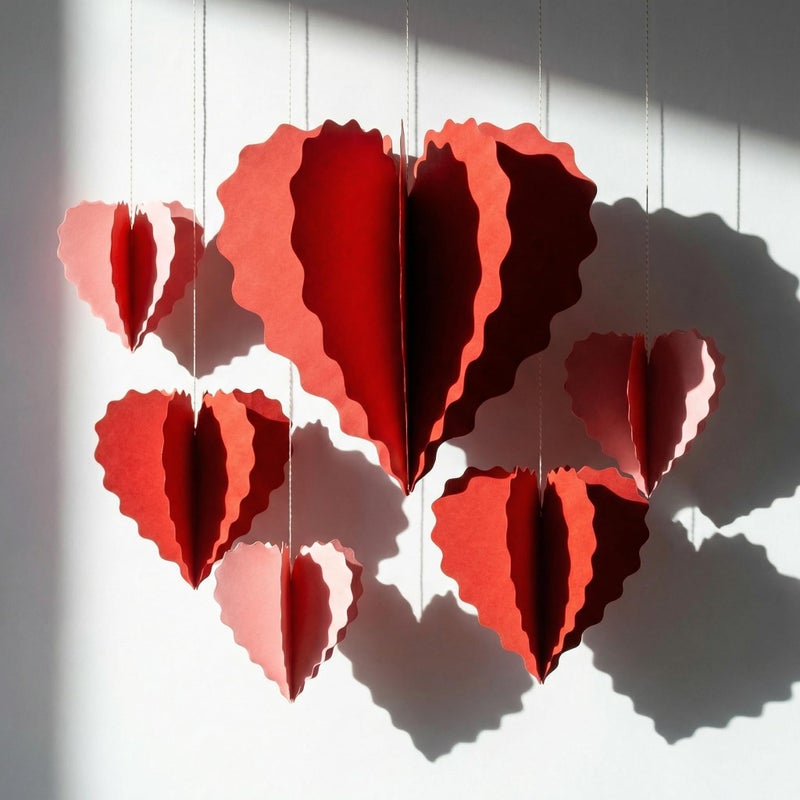 Epakh 6 Pcs Valentine's Day Large 3D Heart Shape Hanging Swirls Decorations 6" 8" 10" Wavy Edge Red Pink Hearts Garlands Ornament Paper Streamer for Wedding Anniversary Decor Ceiling Party Supplies - Image 1
