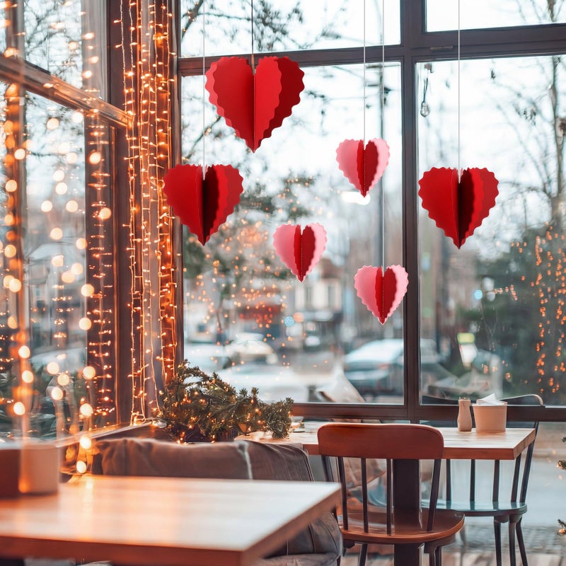 Epakh 6 Pcs Valentine's Day Large 3D Heart Shape Hanging Swirls Decorations 6" 8" 10" Wavy Edge Red Pink Hearts Garlands Ornament Paper Streamer for Wedding Anniversary Decor Ceiling Party Supplies - Image 2