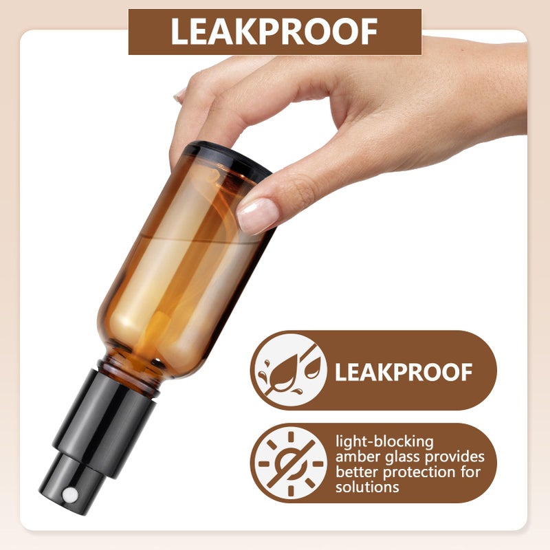Showvigor 4-Pack 1oz/30ml Amber Glass Spray Bottles for Fine Mist | with 2 Extra Nozzles, Refillable Essential Oil, Toner, Hair Care & Cleaning Solutions Bottles Set | Leak-Proof, UV Protection - Image 3