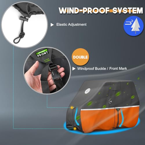 LI LIBZAKI 2+2/4 Passenger Golf Cart Cover Fits EZGO, Club Car, Yamaha, 420D Waterproof Windproof Sunproof Outdoor All-Weather Full Cover -Black/Orange-L - Image 5