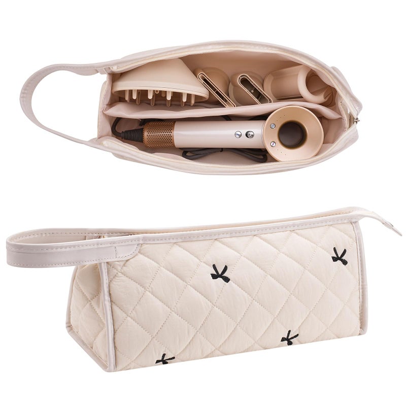 Gihunk Quilted Travel Case Compatible, Cotton Floral Carrying Storage Bag for Hair Dryer and Attachments, Cute Portable Organizer with Handle (Beige) - Image 1