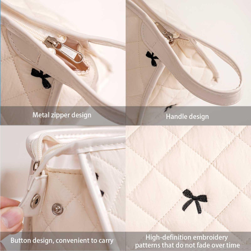 Gihunk Quilted Travel Case Compatible, Cotton Floral Carrying Storage Bag for Hair Dryer and Attachments, Cute Portable Organizer with Handle (Beige) - Image 2