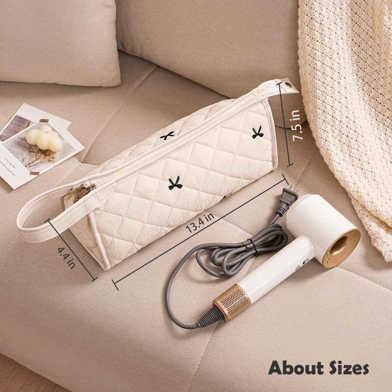 Gihunk Quilted Travel Case Compatible, Cotton Floral Carrying Storage Bag for Hair Dryer and Attachments, Cute Portable Organizer with Handle (Beige) - Image 5