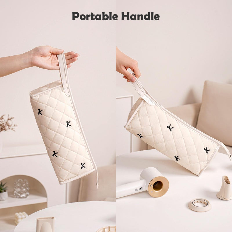 Gihunk Quilted Travel Case Compatible, Cotton Floral Carrying Storage Bag for Hair Dryer and Attachments, Cute Portable Organizer with Handle (Beige) - Image 4
