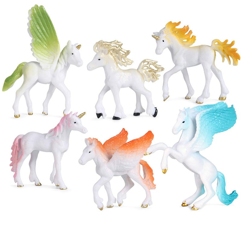 Lynkaye 6 Pcs Unicorn Pegasus Figures Sets Mythical Animals Model, Stocking Stuffers, Cake Toppers, Home Decorations, Bathtub Accessories, Gifts for Halloween and birthdays - Image 1