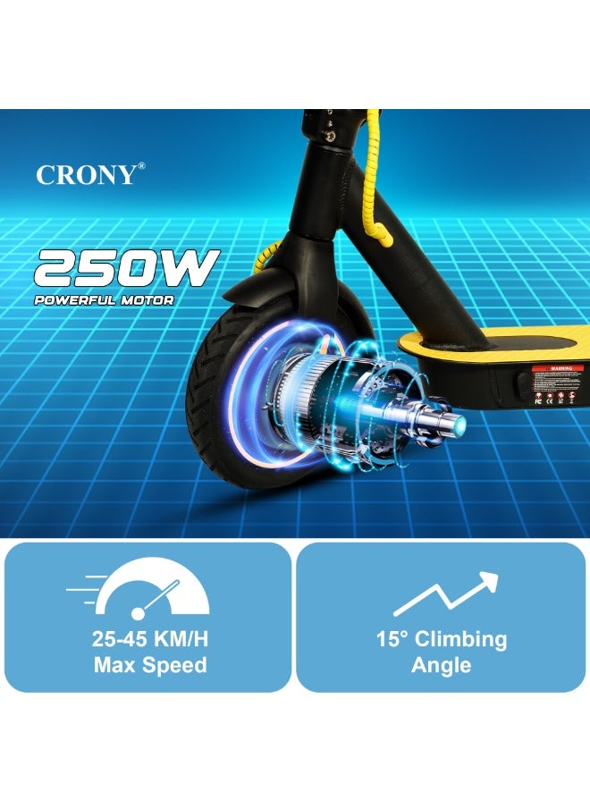 Crony W563 Fast E-Scooter For Kids/Teens, Up To 45kilo/H, 250w Motor, 36v 7.8ah Battery, 8.5"Tires, App Controlled Lightweight Foldable With Led Headlights High-Speed Electric Scooter, Anti-Slip Deep-Tread Rubber Tires, Rear Disc Brake, 100kg Max Load, Smart Scooter With App Connectivity, Portable Aluminum Frame For Adults, Heavy-Duty, Travel-Ready Design – Yellow  - Image 3