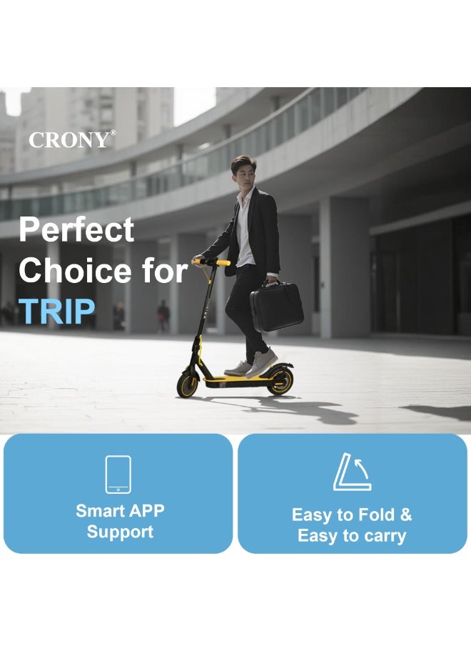 Crony W563 Fast E-Scooter For Kids/Teens, Up To 45kilo/H, 250w Motor, 36v 7.8ah Battery, 8.5"Tires, App Controlled Lightweight Foldable With Led Headlights High-Speed Electric Scooter, Anti-Slip Deep-Tread Rubber Tires, Rear Disc Brake, 100kg Max Load, Smart Scooter With App Connectivity, Portable Aluminum Frame For Adults, Heavy-Duty, Travel-Ready Design – Yellow  - Image 4