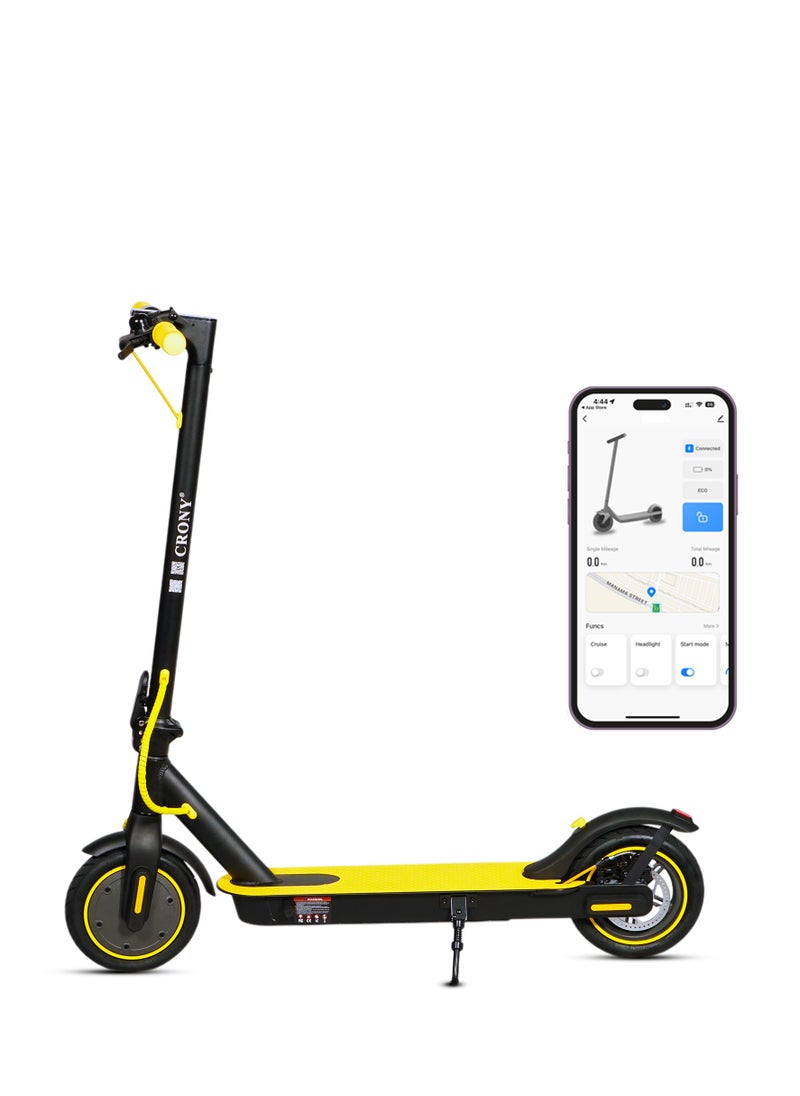 Crony W563 Fast E-Scooter For Kids/Teens, Up To 45kilo/H, 250w Motor, 36v 7.8ah Battery, 8.5"Tires, App Controlled Lightweight Foldable With Led Headlights High-Speed Electric Scooter, Anti-Slip Deep-Tread Rubber Tires, Rear Disc Brake, 100kg Max Load, Smart Scooter With App Connectivity, Portable Aluminum Frame For Adults, Heavy-Duty, Travel-Ready Design – Yellow  - Image 1
