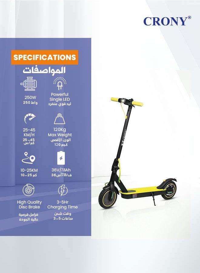 Crony M365 app Fast E-Scooter For Kids/Teens, Up To 45km/H, 250w Motor, 36v 7.8ah Battery, 8.5"Tires, App Controlled Lightweight Foldable With Led Headlights High-Speed Electric Scooter, Anti-Slip Deep-Tread Rubber Tires, Rear Disc Brake, 120kg Max Load, Smart Scooter With App Connectivity, Portable Aluminum Frame For Adults, Heavy-Duty, Travel-Ready Design – Yellow - Image 2