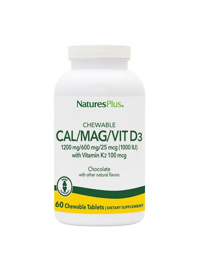 Nature's Plus أقراص ناتشرز بلس كال/ماغ/فيتامين د3 مع فيتامين ك260 قابلة للمضغ بنكهة الشوكولاتة مكمل لدعم صحة العظام الكالسيوم والمغنيسيوم وفيتامين د3 وك2 30 حصة - Image 1