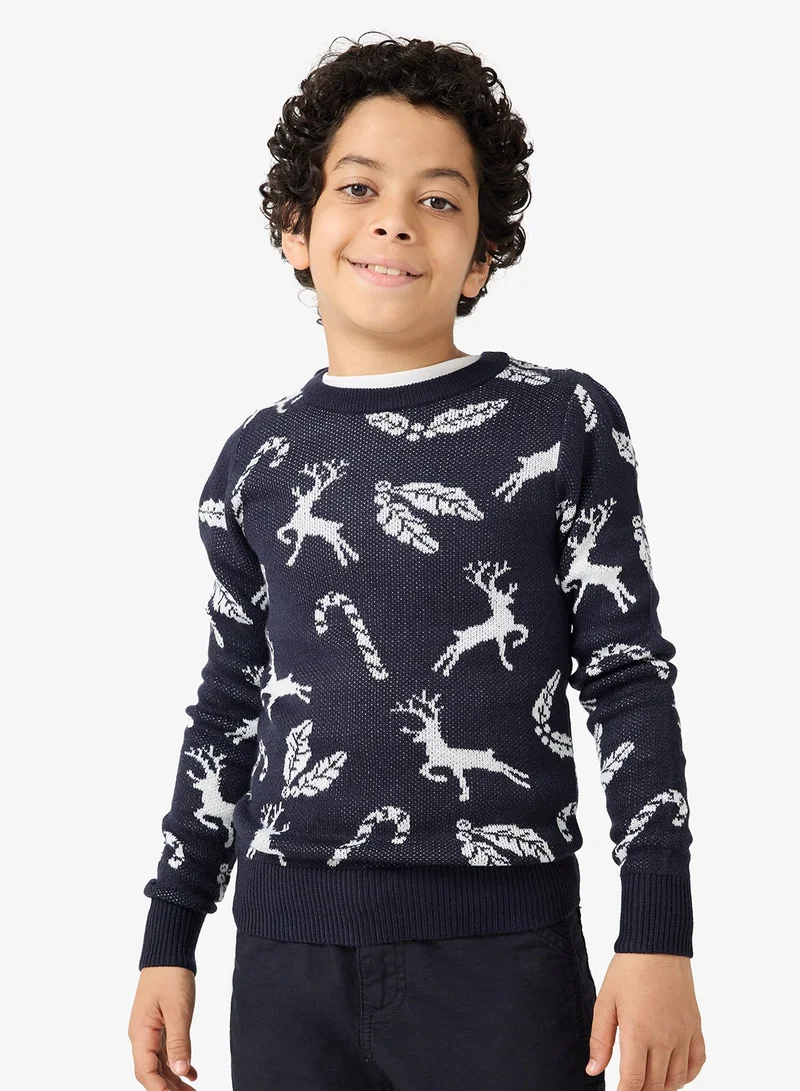 جاك وجونز جونيور تيشيرت برقبة دائرية للأطفال بتصميم عيد الميلاد