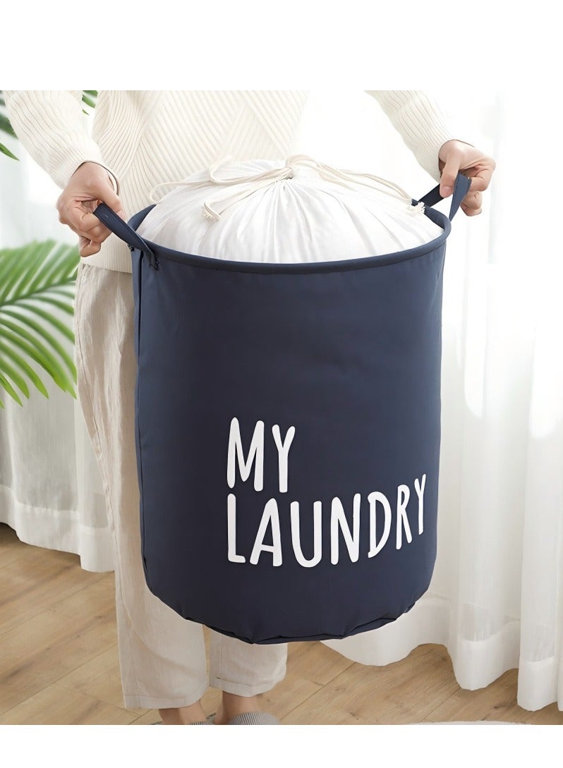 Excellent Clothes Quilt Storage Basket, Large Capacity Drawstring Waterproof Household Fabric Bag For Storage And Moving - Navy Blue  - Image 3