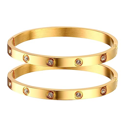 MPRAINBOW Gold Bracelets for Women - 2Pcs 18K Gold Plated Cubic Zirconia Bangle Crystal Friendship Bracelet Jewelry,Wedding Party Christmas Valentine's Day - Image 1
