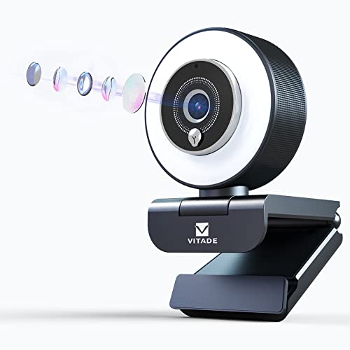 VITADE Streaming Webcam with Adjustable Ring Light, Full HD 1080P Webcam with Dual Microphones and Advanced Auto-Focus,Pro Web Camera for Online Learning, Zoom Meeting Skype Teams, Gaming Laptop - Image 1