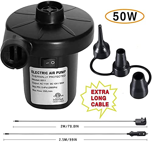 KERUITA Electric Air Pump, Portable Quick-Fill Inflator/Deflator Pump 110V AC/12V DC with 3 Nozzles for Air Mattress Bed, Boat, Pool Float - Image 2