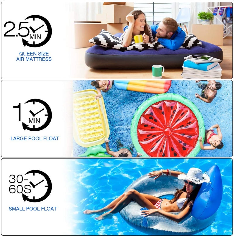 KERUITA Electric Air Pump, Portable Quick-Fill Inflator/Deflator Pump 110V AC/12V DC with 3 Nozzles for Air Mattress Bed, Boat, Pool Float - Image 4