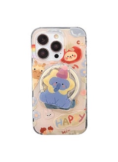 Simple Fresh Polka Dot Magnetic Suction For Iphone15ProMax Double-sided For Iphone 14/13 Phone Case For IP12P-Color:Magnetic Stand + Oil Painting Animal Elephant Sm-Applicable Model:For Iphone 12