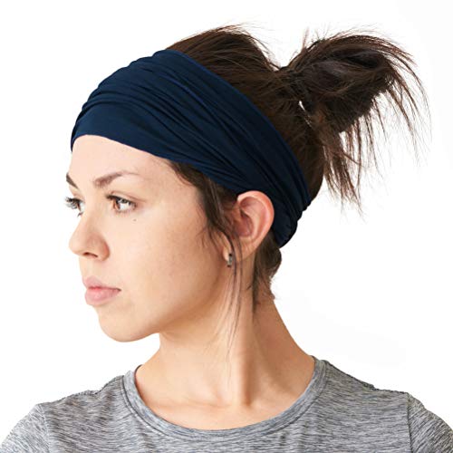 Charm Mens Head Wraps Elastic Bandana - Japanese Headband Workout Women Hair Navy - Image 1