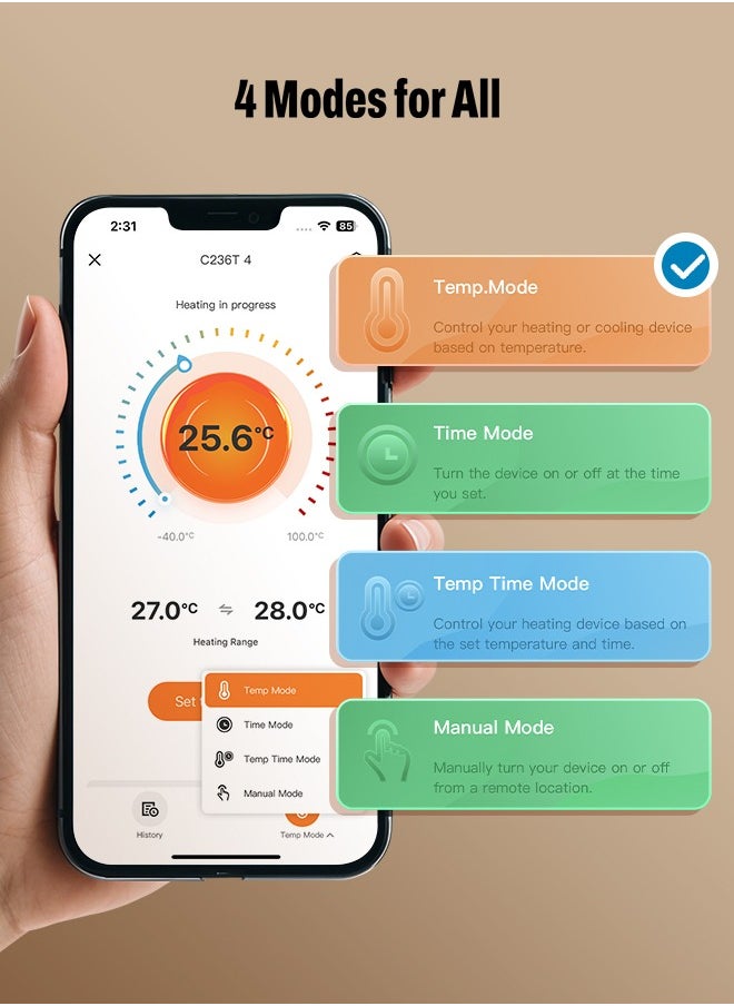 INKBIRD INKBIRD Plug-in Timer Thermostat C236T, 10 in 1 Programmable Heating and Cooling Temperature Controller with Temp Control, Time Control, Temp and Time Control, High Low Temperature Alarm, Refrigeration Delay, and Setting Memory  - Image 2