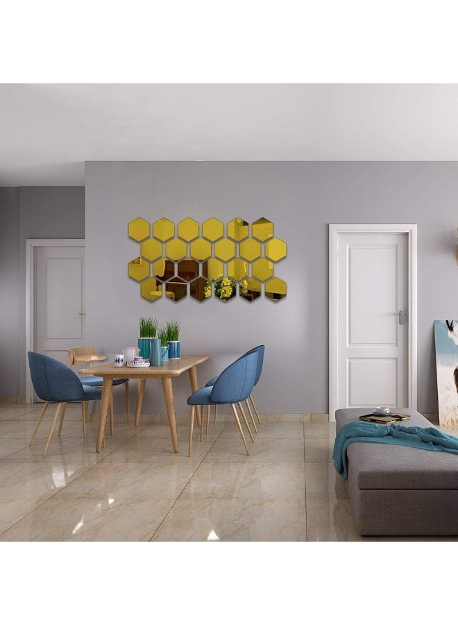 TPGP 24 PCS Hexagon Acrylic Gold Wall Mirror Sticker, Mirror Wall Decor, Mirror Self Adhesive Mirror Tiles Aesthetic for Bedroom Living Room (2.5"/Gold)  - Image 2