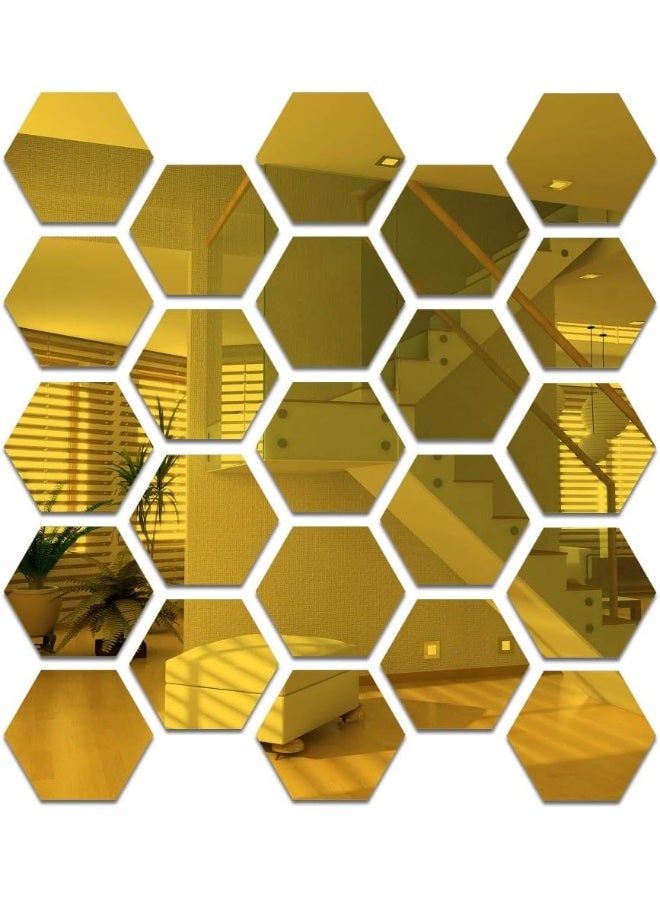 TPGP 24 PCS Hexagon Acrylic Gold Wall Mirror Sticker, Mirror Wall Decor, Mirror Self Adhesive Mirror Tiles Aesthetic for Bedroom Living Room (2.5"/Gold)  - Image 1