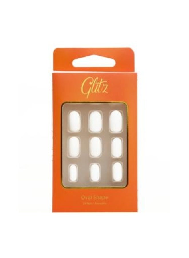 Glitz Self-Adhesive Press-On Nails, Oval Shape, Matte White, 24 Pieces