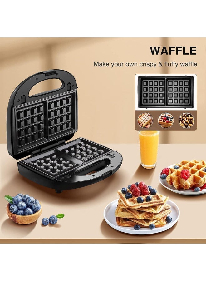 MUNTAQI 3-in-1 Waffle Maker with Removable Plates – Sandwich, Panini & Belgian Waffle Maker Machine, Non-Stick Grill Press with Indicator Lights, Compact Breakfast Maker for Home Kitchen, Easy to Clean - Image 4