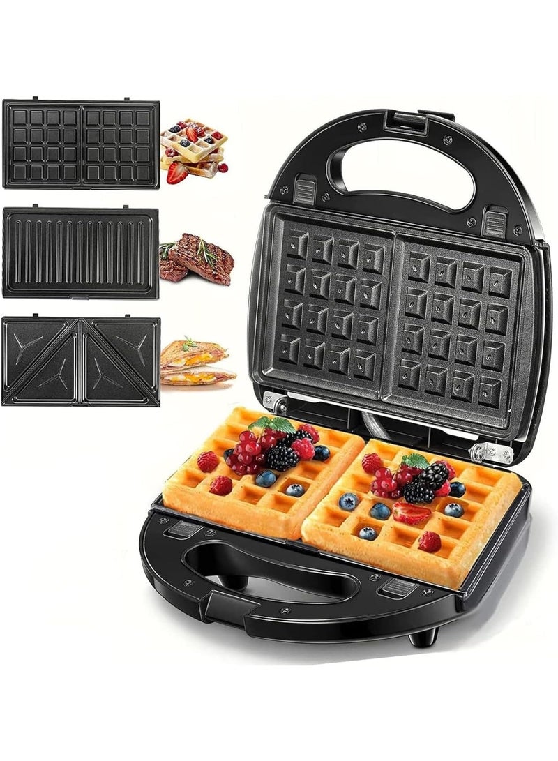 MUNTAQI 3-in-1 Waffle Maker with Removable Plates – Sandwich, Panini & Belgian Waffle Maker Machine, Non-Stick Grill Press with Indicator Lights, Compact Breakfast Maker for Home Kitchen, Easy to Clean - Image 1