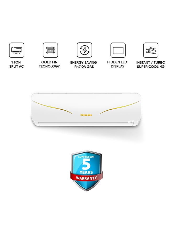 NIKAI 1 Ton Rotary Split AC, Energy Efficient Cooling Air Conditioner with T3 Tropical Rotary Compressor, R410 Gas, 4 Way Swing, 12000 BTU AC, Gold Fin technology, Auto Restart, Best For Small Room And Office NSAC12131N24 White - Image 1