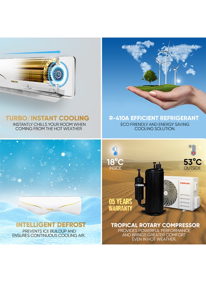 NIKAI 1 Ton Rotary Split AC, Energy Efficient Cooling Air Conditioner with T3 Tropical Rotary Compressor, R410 Gas, 4 Way Swing, 12000 BTU AC, Gold Fin technology, Auto Restart, Best For Small Room And Office NSAC12131N24 White - Image 3
