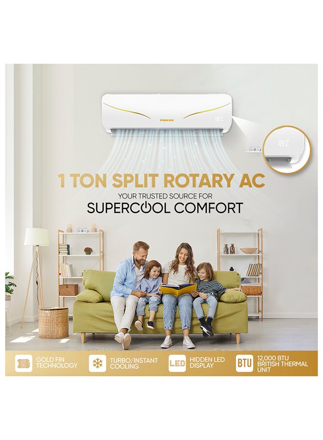 NIKAI 1 Ton Rotary Split AC, Energy Efficient Cooling Air Conditioner with T3 Tropical Rotary Compressor, R410 Gas, 4 Way Swing, 12000 BTU AC, Gold Fin technology, Auto Restart, Best For Small Room And Office NSAC12131N24 White - Image 2