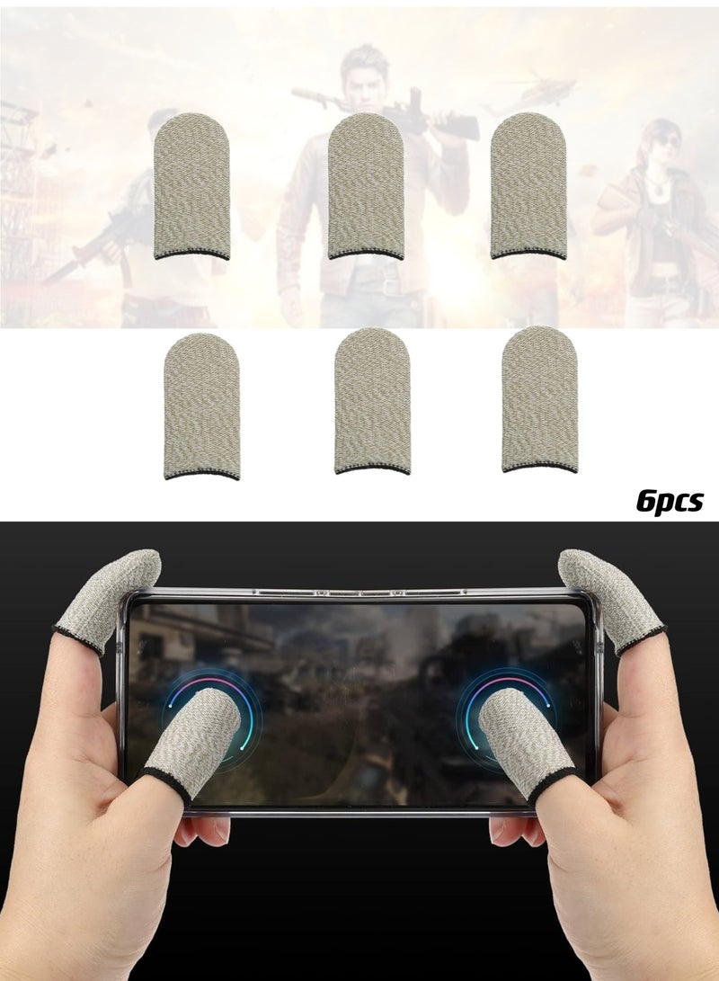 6Pcs Mobile Gaming Finger Sleeve Controller Finger Thumb Sleeve Gloves Silver, Copper Fiber Anti-Sweat Breathable, for Mobile Phone Game  - Image 1