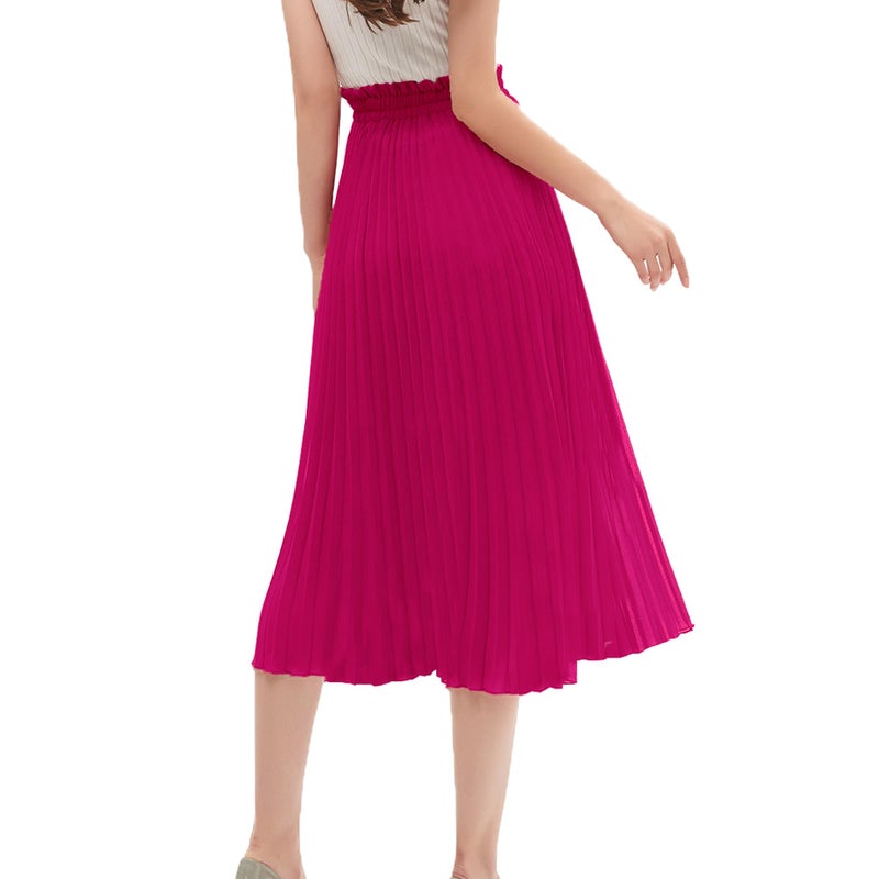 GOOBGS Women's Pleated A-Line High Waist Swing Flare Midi Skirt Fuchsia Large/X-Large - Image 4