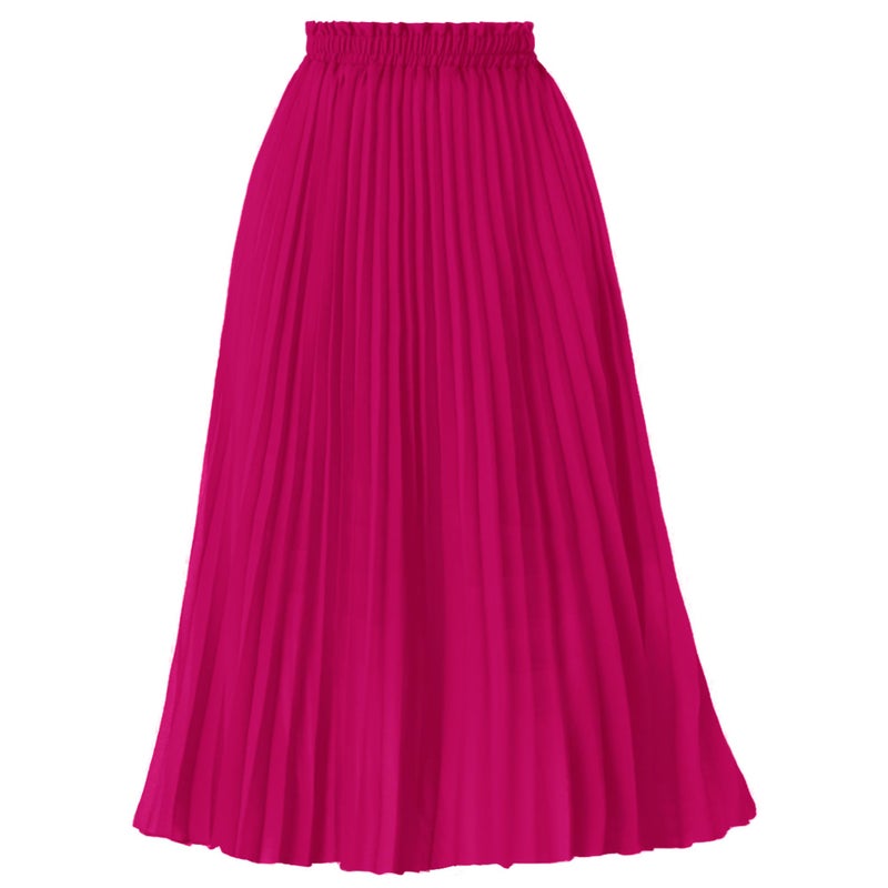 GOOBGS Women's Pleated A-Line High Waist Swing Flare Midi Skirt Fuchsia Large/X-Large - Image 1