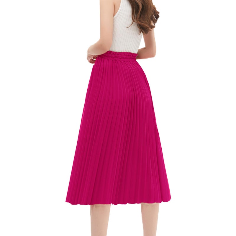 GOOBGS Women's Pleated A-Line High Waist Swing Flare Midi Skirt Fuchsia Large/X-Large - Image 5