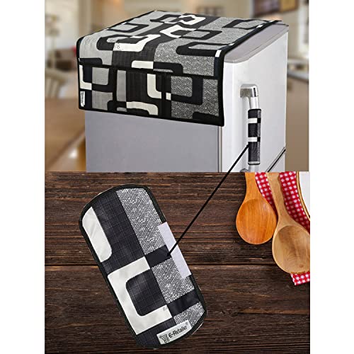 E-Retailer® Polyester 3-Layered Fridge Top Cover/Refrigerator Cover With 6 Utility Pockets and 1 Pc. Handle Cover (Color-Black, Size-39x21 Inch) - Image 1