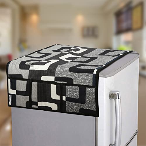 E-Retailer® Polyester 3-Layered Fridge Top Cover/Refrigerator Cover With 6 Utility Pockets and 1 Pc. Handle Cover (Color-Black, Size-39x21 Inch) - Image 2