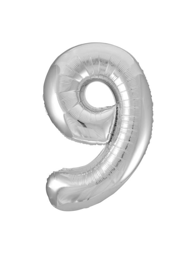 Unique 34" Silver Foil Number 9 Balloon - Image 1