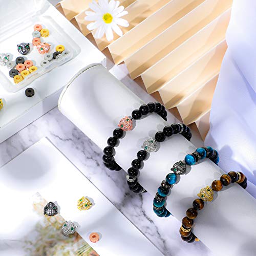 Hicarer 32 Pieces Leopard Head Beads Animal Rhinestone Spacer Beads Large Hole Panther Head Pendant Charms Connector Beads for DIY Bracelet Necklace Earrings Jewelry Making (Gold, Silver, Rose Gold, Black) - Image 3