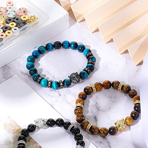 Hicarer 32 Pieces Leopard Head Beads Animal Rhinestone Spacer Beads Large Hole Panther Head Pendant Charms Connector Beads for DIY Bracelet Necklace Earrings Jewelry Making (Gold, Silver, Rose Gold, Black) - Image 4
