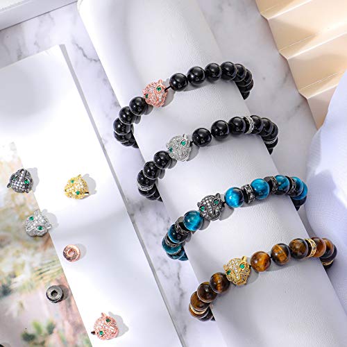 Hicarer 32 Pieces Leopard Head Beads Animal Rhinestone Spacer Beads Large Hole Panther Head Pendant Charms Connector Beads for DIY Bracelet Necklace Earrings Jewelry Making (Gold, Silver, Rose Gold, Black) - Image 5