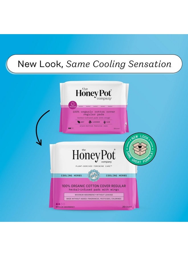 the Honey Pot company The Honey Pot Company - Herbal Pads for Women - Regular Flow w/Wings - Infused w/Essential Oils for Cooling Effect & Organic Cotton Cover - Sanitary Pads for Women - Feminine Care - FSA & HSA - 20ct - Image 2