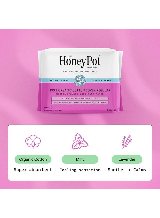 the Honey Pot company The Honey Pot Company - Herbal Pads for Women - Regular Flow w/Wings - Infused w/Essential Oils for Cooling Effect & Organic Cotton Cover - Sanitary Pads for Women - Feminine Care - FSA & HSA - 20ct - Image 3