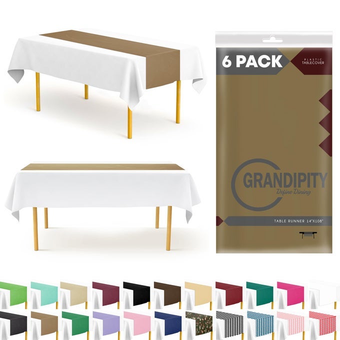 GOLD 6 PACK PREMIUM DISPOSABLE PLASTIC TABLE RUNNER 14 X 108 INCH TABLE RUNNER FOR DINNER PARTIES EVENTS BY