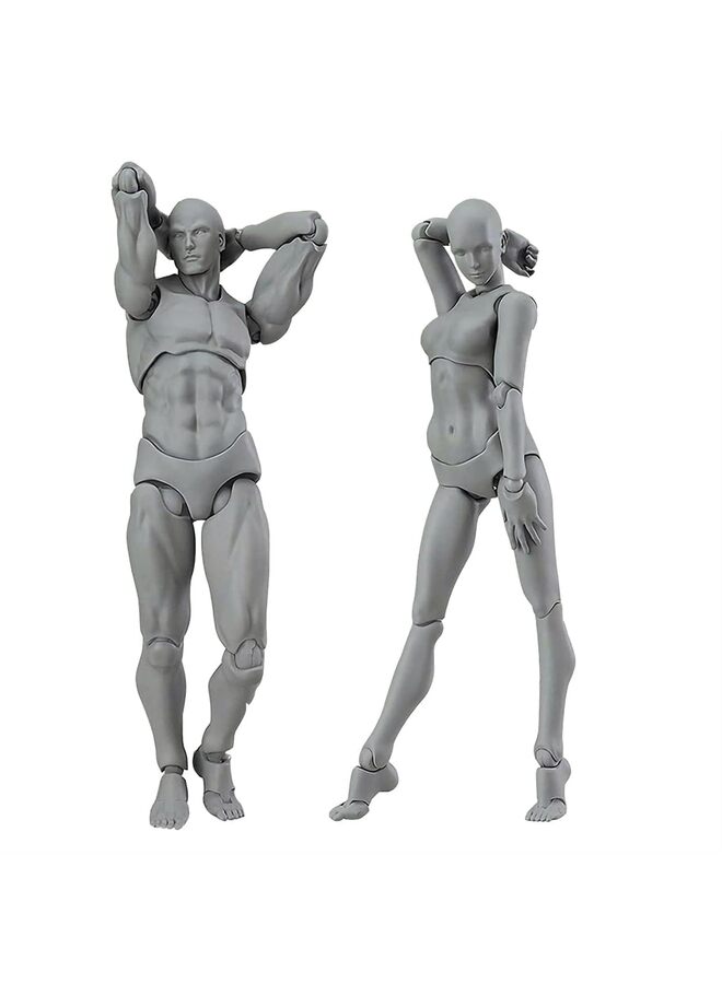 2pcs Artists Manikin Art Mannequin Figures Supplies Drawing Tools,Small Drawing Figure Model for Sketching, Painting, Artists Male+Female Set - Image 1