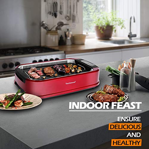 Techwood Smokeless Indoor Grill, Techwood 1500W Electric Grill Portable Korean Grill Non-Stick Grill Plates with Temperature Control, Removable Drip Tray, Tempered Glass Lid, Dishwasher-Safe - Image 5