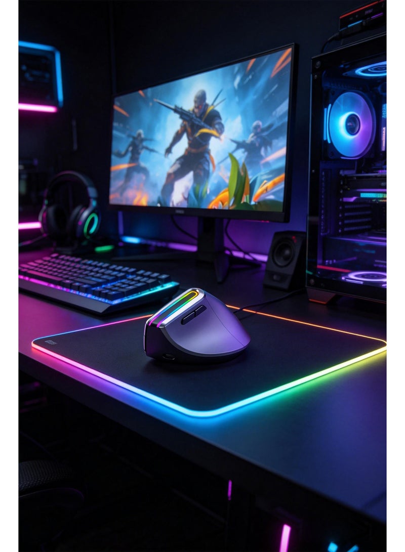 Ergonomic Mouse, RGB LED Bluetooth Rechargeable Wireless Vertical Mouse, 3 Multi-Device Connectivity for Computer/PC/Laptop, 2.4GHz Optical Mice for Windows, Mac OS - Image 2
